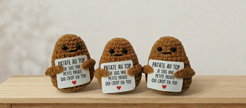 Lot de 3 Patates au Top en Crochet – Message Motivation & Cadeau Positif