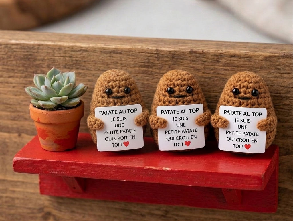 Lot de 3 Patates au Top en Crochet – Message Motivation & Cadeau Positif